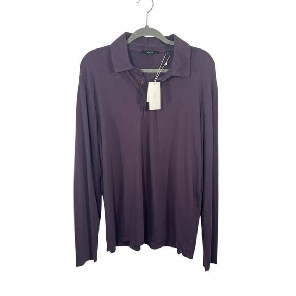 Vince NWT Men's Purple Long Sleeve Cotton Polo Shirt Size Large - Picture 9 of 10